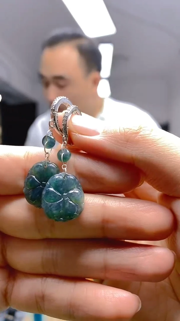 【闪购商品】翡翠耳饰银S925镶嵌183翡翠耳包