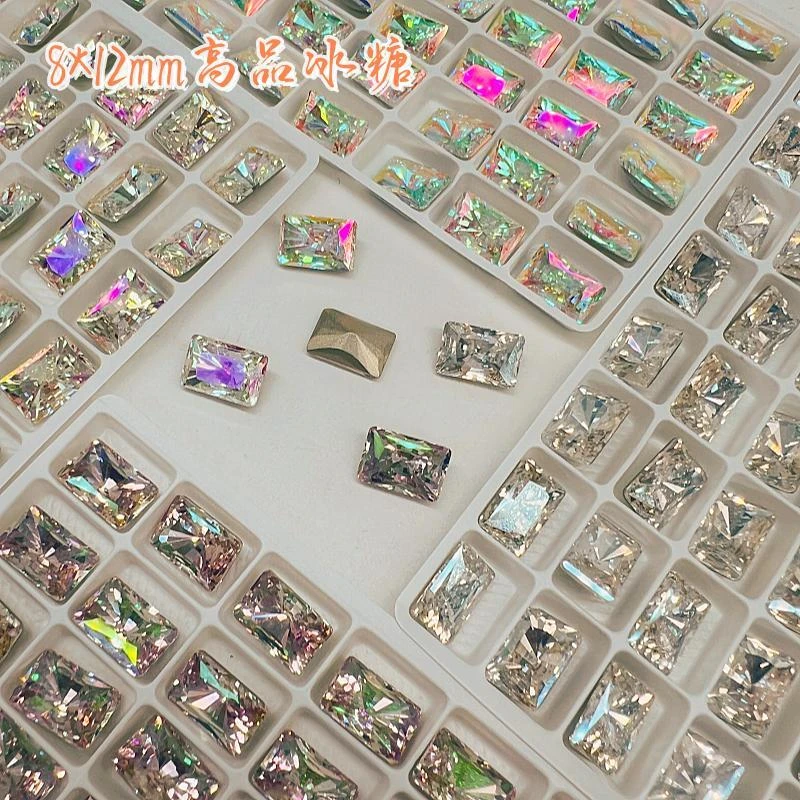 8*12mm高品1比1仿华炫彩直角冰糖尖底 美甲钻 镀底 高定工艺