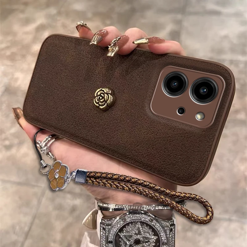 复古月坑纹华为荣耀80se手机壳赵露思同款山茶花防摔耐脏女小香风