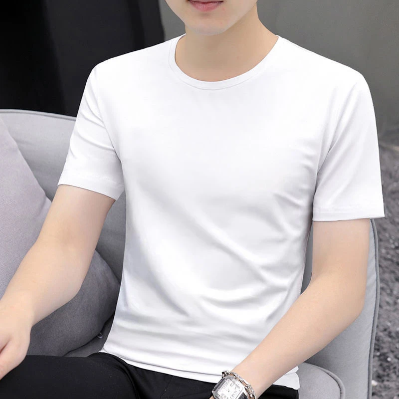 男士短袖T恤圆领纯色百搭修身简约韩版潮流夏季半袖打底上衣