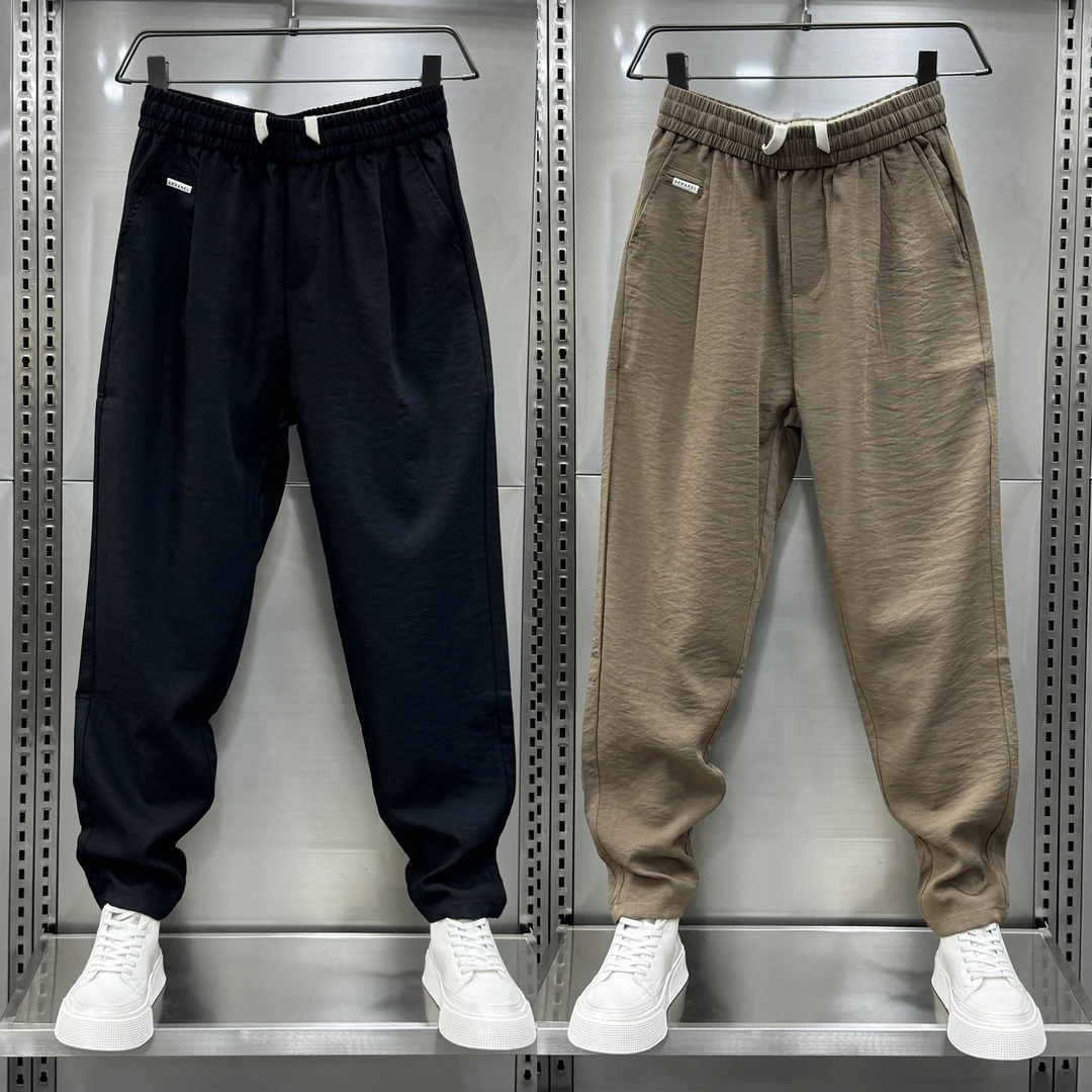 2024夏季超薄男棉麻休闲裤韩版潮流宽松哈伦裤百搭纯色直筒九分裤