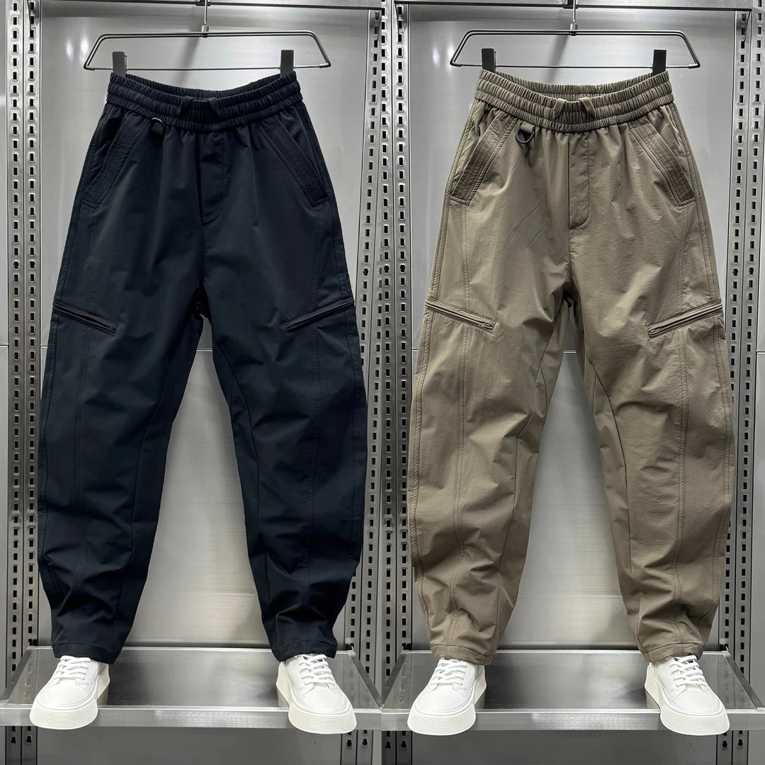 美式拼接痞帅休闲裤男士2024秋季百搭工装长裤宽松拉链哈伦直筒裤
