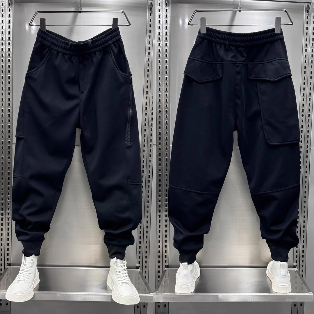 网红个性拼接运动束脚裤男士秋冬款黑色显瘦哈伦裤潮牌百搭休闲裤