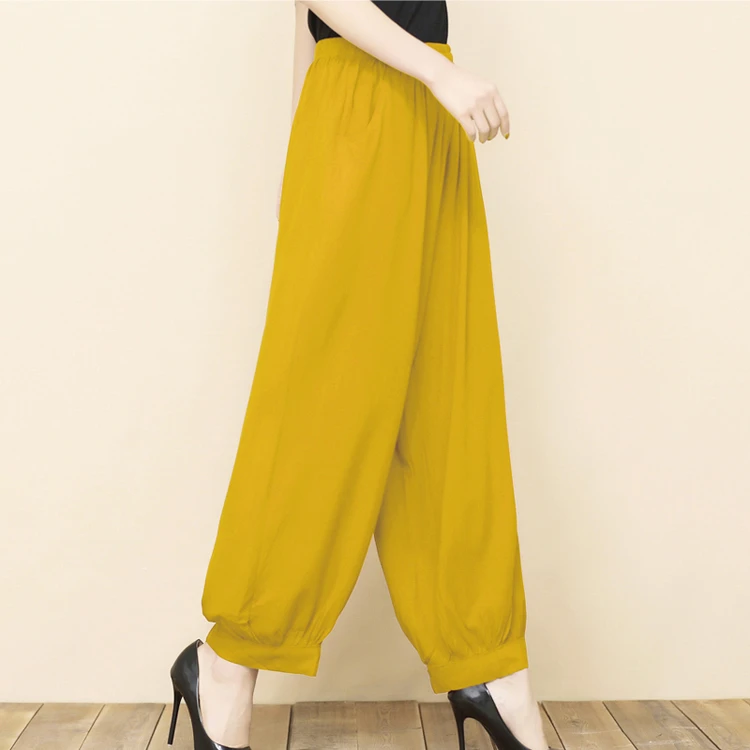 人造棉显瘦灯笼裤宽松防蚊裤中老年女裤春夏旅游度假沙滩棉稠裤女