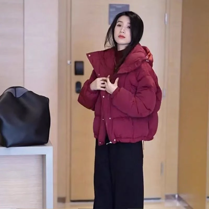 高级感时尚加厚红色棉衣棉服女冬季今年新款小个子宽松棉袄短外套