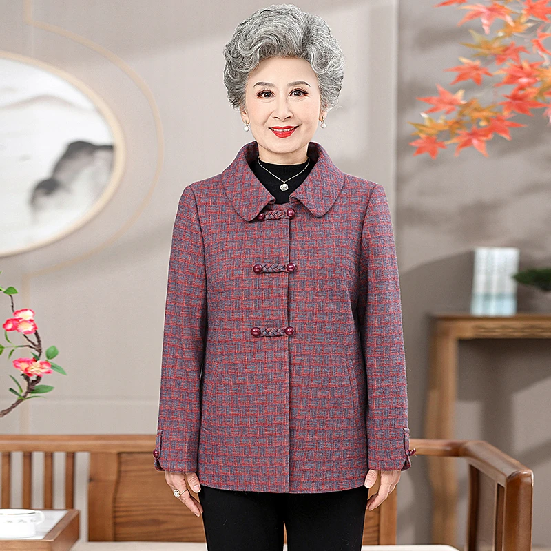 中老年女装奶奶秋装外套老人衣服妈妈秋季毛呢上衣老太太宽松洋气