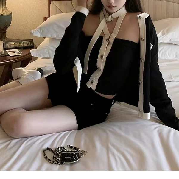 思瑶【玩转色彩】针织开衫外套女新款背心上衣两件套#S262