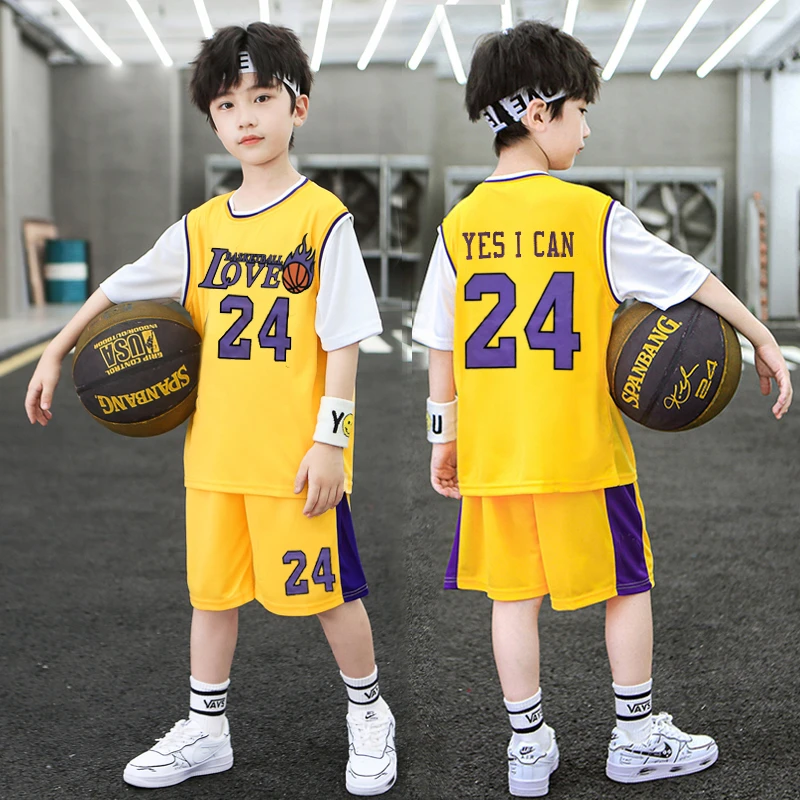 儿童篮球服套装速干男童24号短袖球衣湖人科比夏季薄款运动训练服
