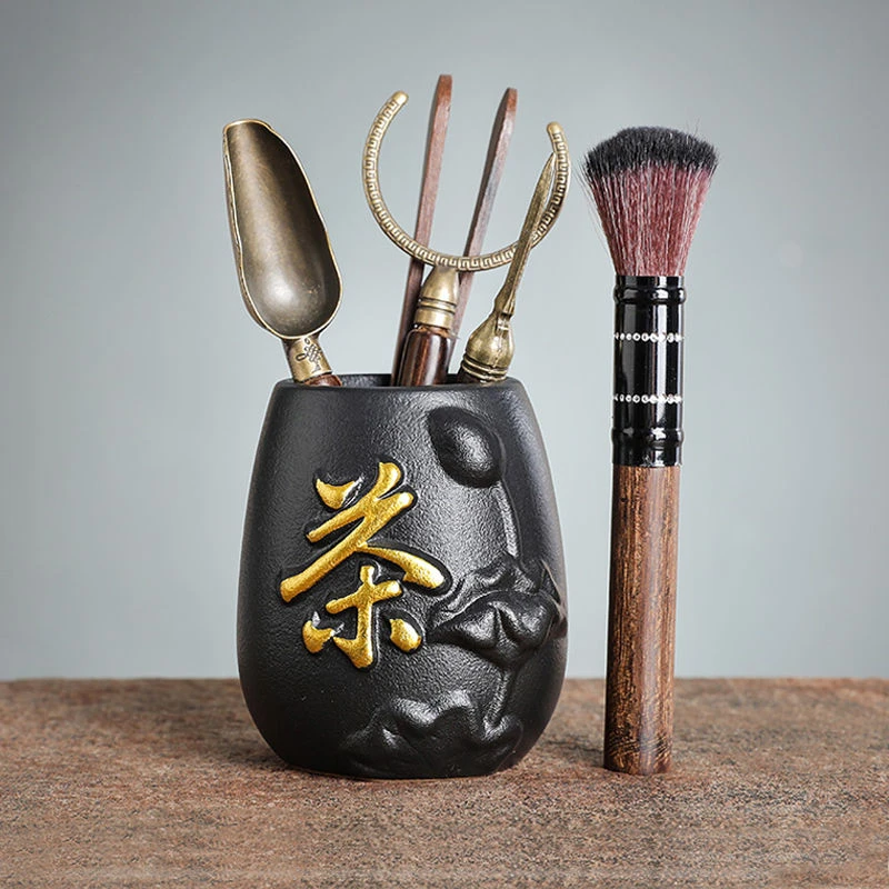 茶道六君子套装黑檀实木功夫茶具配件茶针茶勺茶叉刷泡茶工具大全