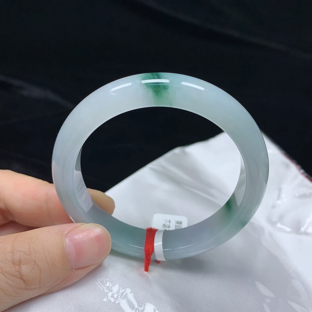 55圈冰糯飘花缅甸天然翡翠A货正圈手镯女款时尚百搭平安镯玉镯