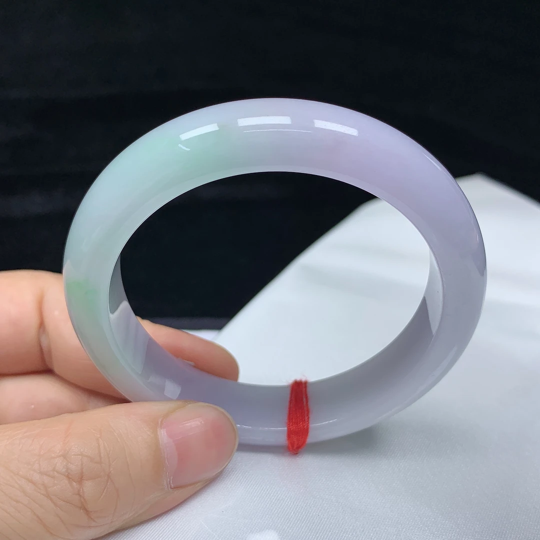 55圈冰润春彩天然翡翠A货正圈手镯少女款时尚百搭平安镯玉镯无裂