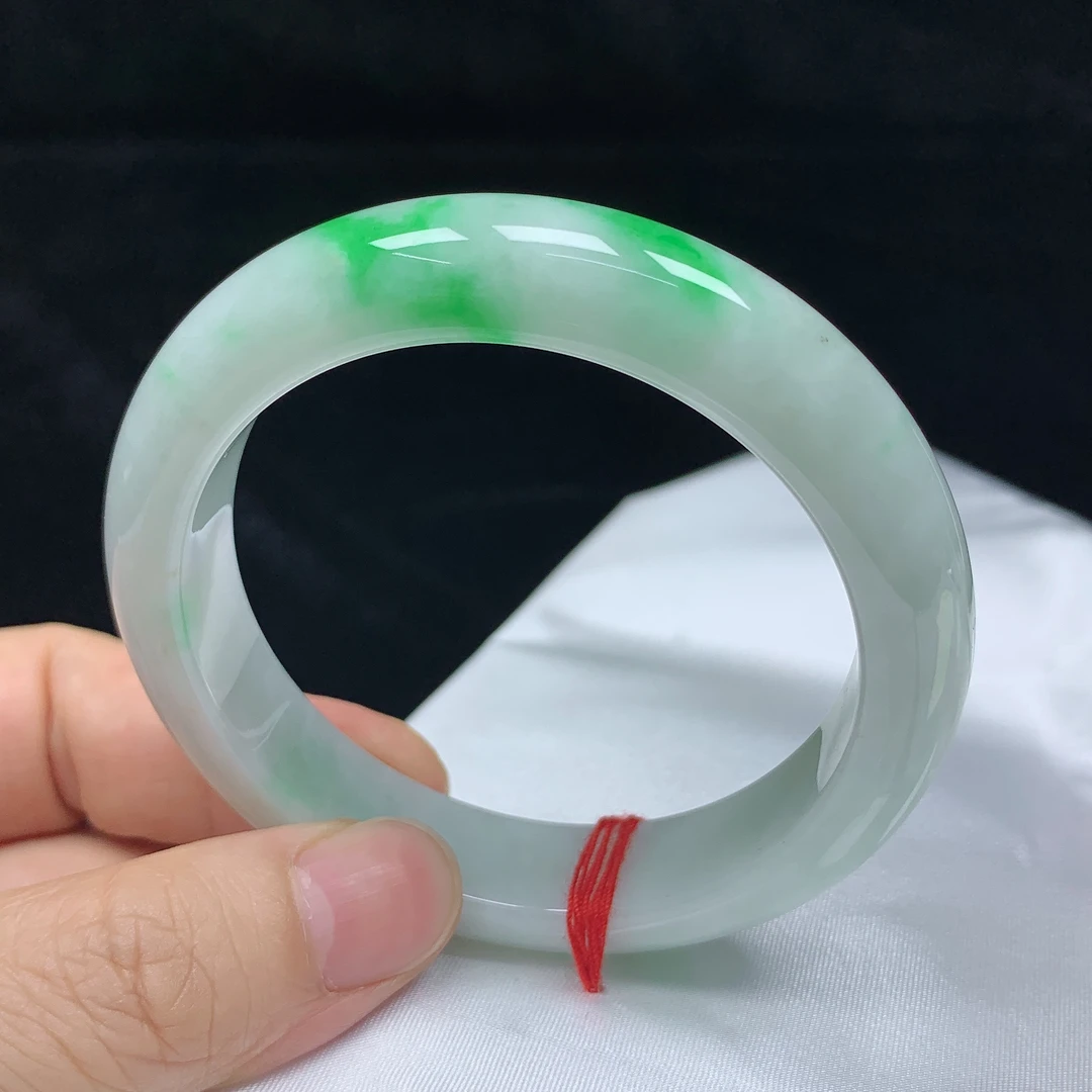 56/57圈冰润天然翡翠A货正圈手镯少女款时尚百搭平安镯玉镯无裂