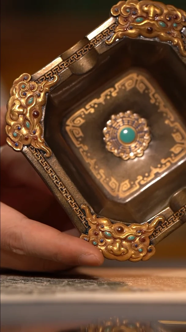 【闪购商品】瓷杯-****9宝蕴阁 错金银雕刻四方雪茄缸（预售）