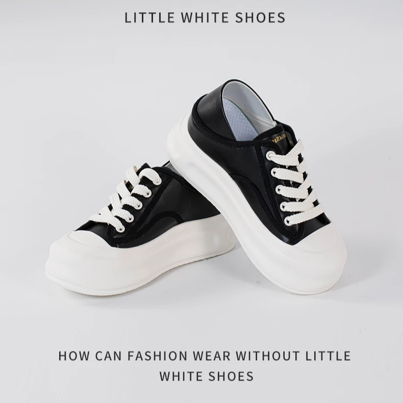 【显高7cm】24新款慵懒感外穿半拖小白鞋小个子百搭夏季