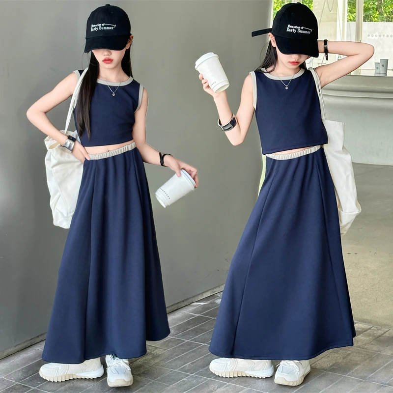 女童夏季套装2024新款儿童洋气无袖背心半身裙中大童女孩潮款夏装