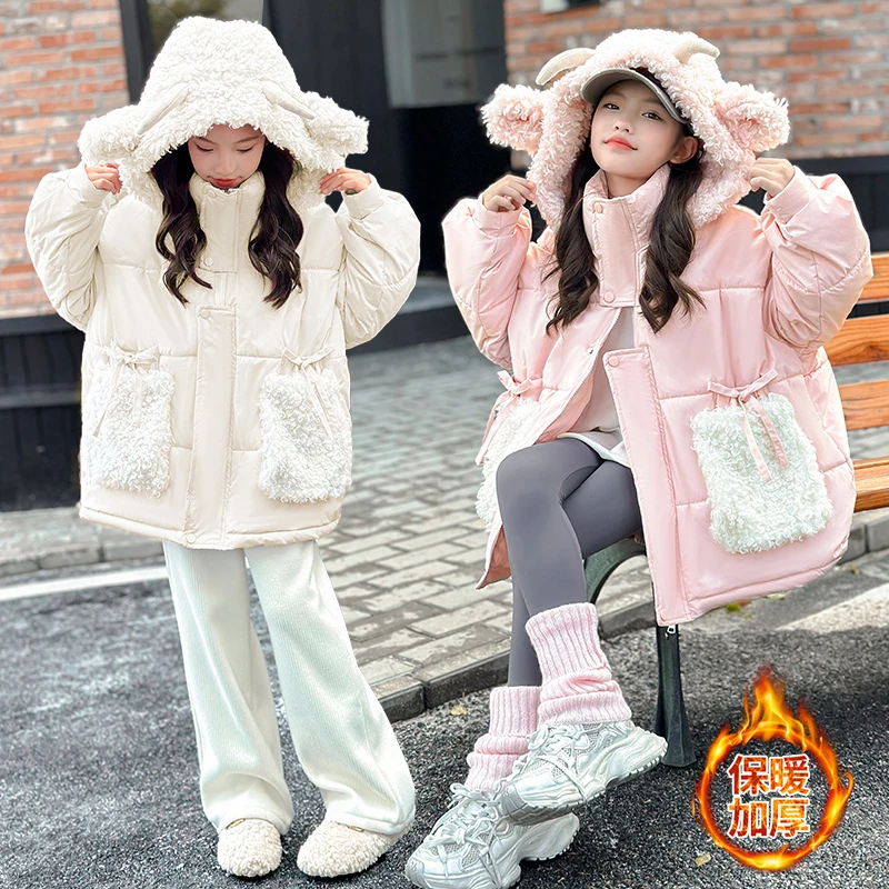 女童棉服冬装2024新款儿童洋气连帽保暖外套中大童冬季保暖棉衣潮