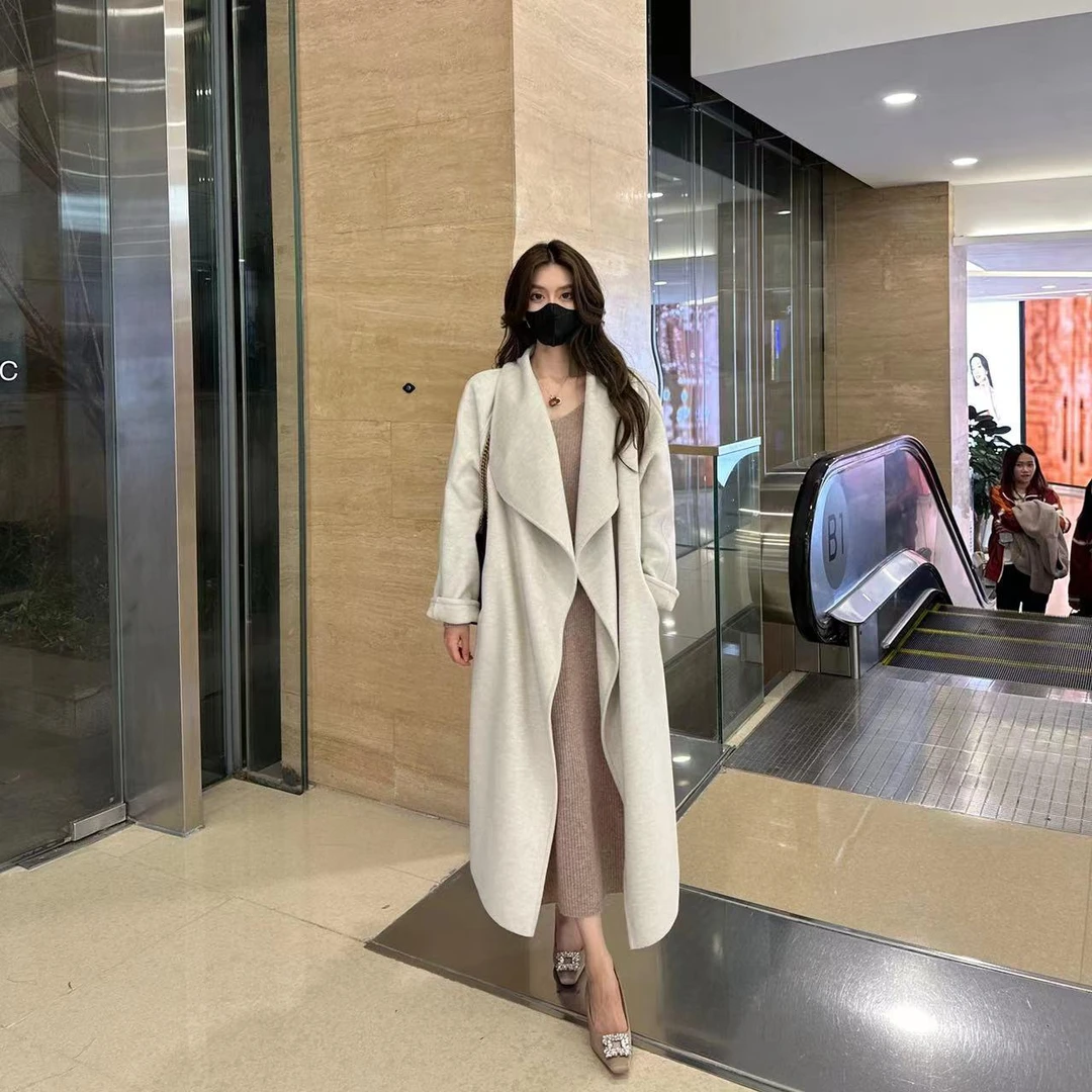 【N1360】春季新款气质羊毛大衣长款外套女慵懒穿搭高级感加厚女
