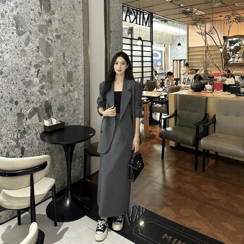 【XZ1293】Liixu时尚休闲气质设计感显瘦西装半身裙两件套女