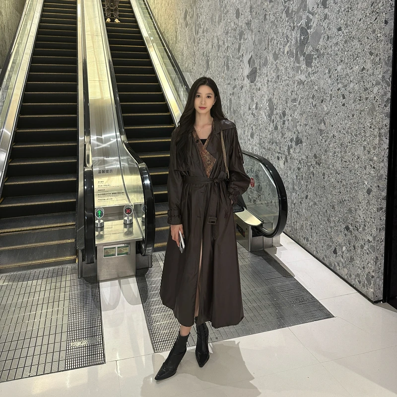 【PU1323】Liixu秋季美拉德穿搭宽松中长款皮衣风衣外套