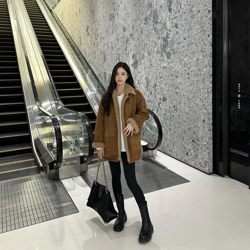 【薇哥内部自营】复古加厚宽松毛毛外套女小个子秋冬纯色穿搭