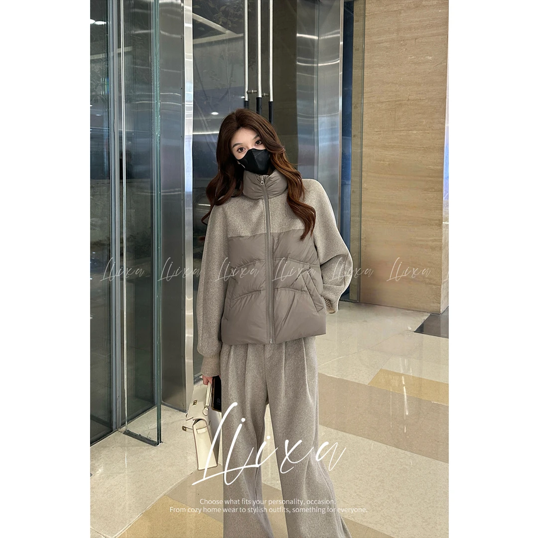 BTLiixu秋冬立领休闲90白鸭绒羽绒服外套女阔腿裤套装L48TZ018