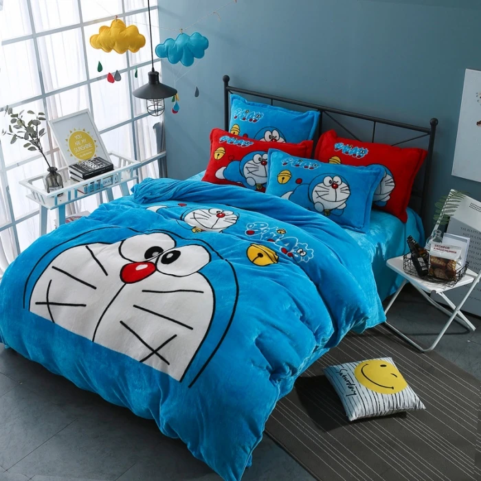 哆啦a梦秋冬牛奶绒四件套叮当猫绒可爱双面绒绒被奶绒被罩三件套