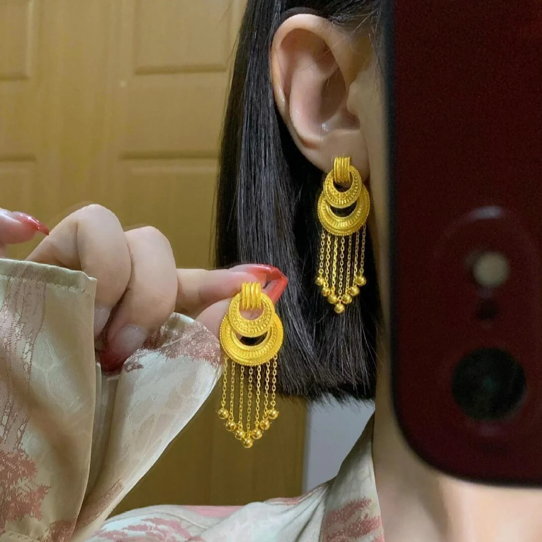 铜合金耳饰 异域风情古法金色耳钉北齐民族风流苏耳环复古高级