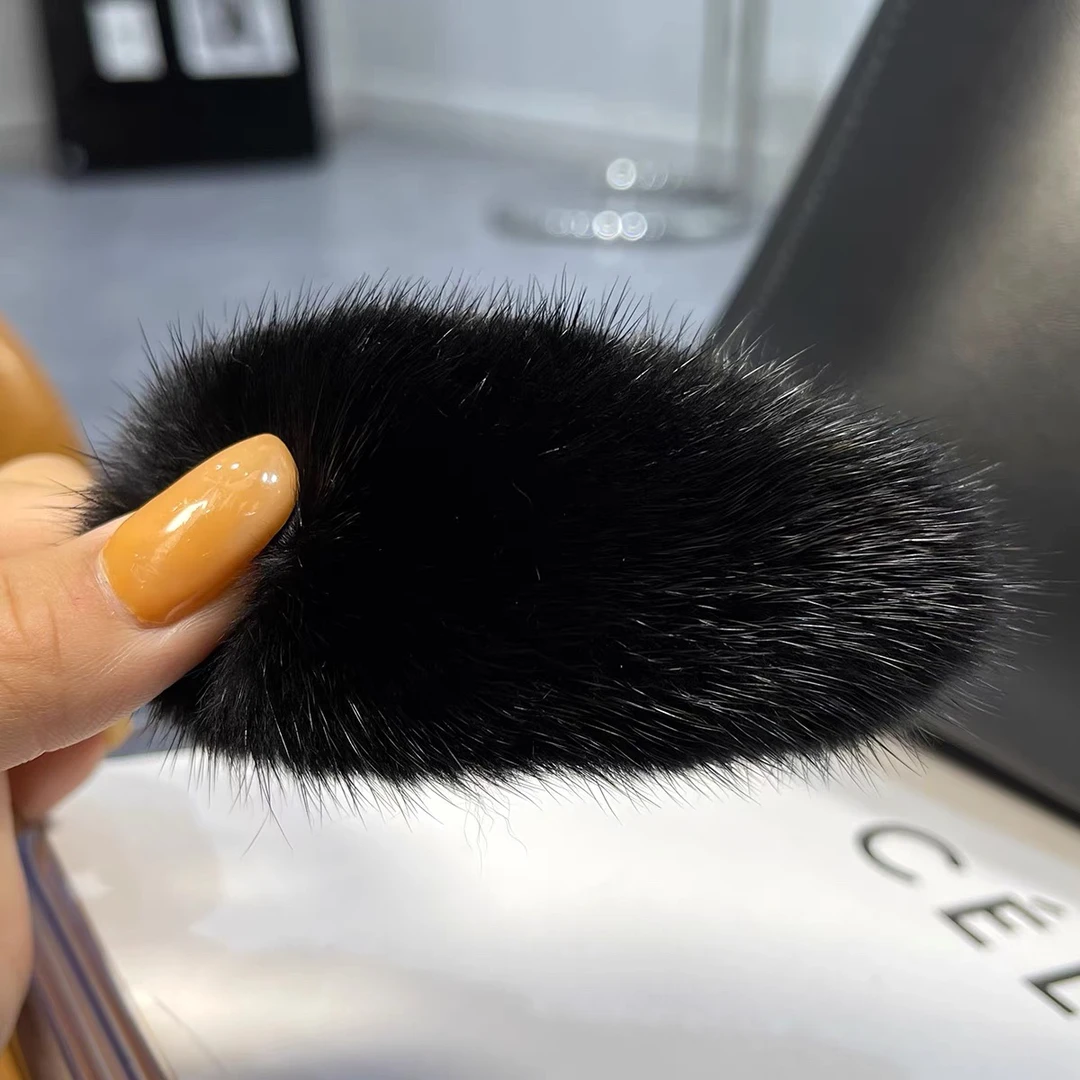 貂毛发夹女侧边刘海毛毛夹秋冬毛绒头饰