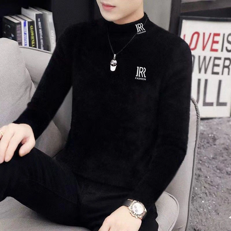 德绒面料自发热保暖内衣加绒高档男士卫衣秋冬季高领打底男高领毛