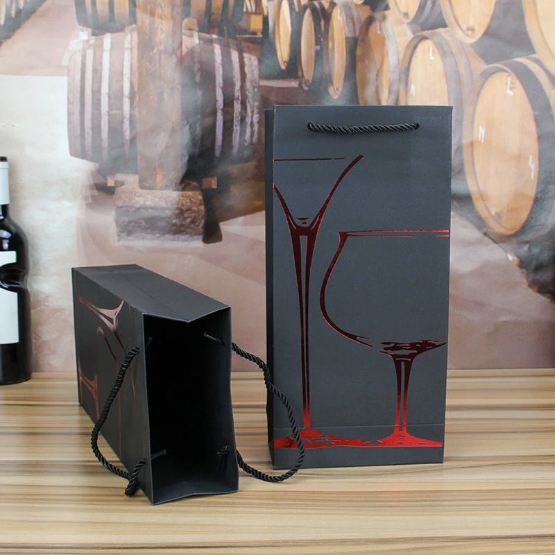 10个装红酒纸袋金色红色双支单支红酒手提纸袋现货批发可定制