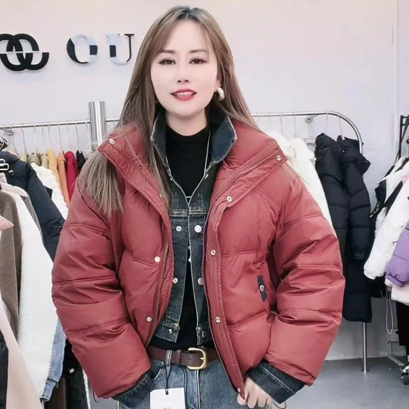 OR0058-铁锈红冬款时尚休闲减龄牛仔领短款羽绒外套