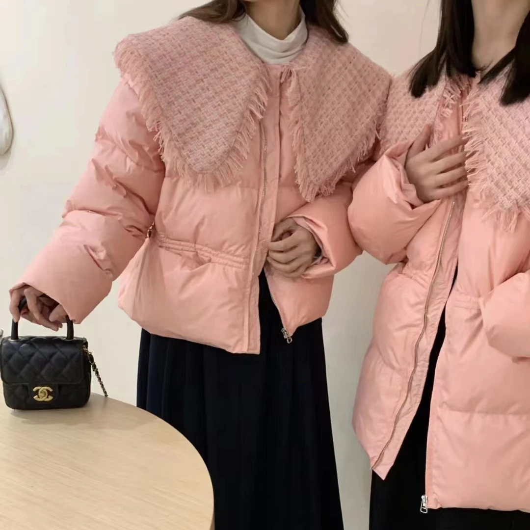 OR0112-粉红色秋冬款高级风洋气羽绒服外套