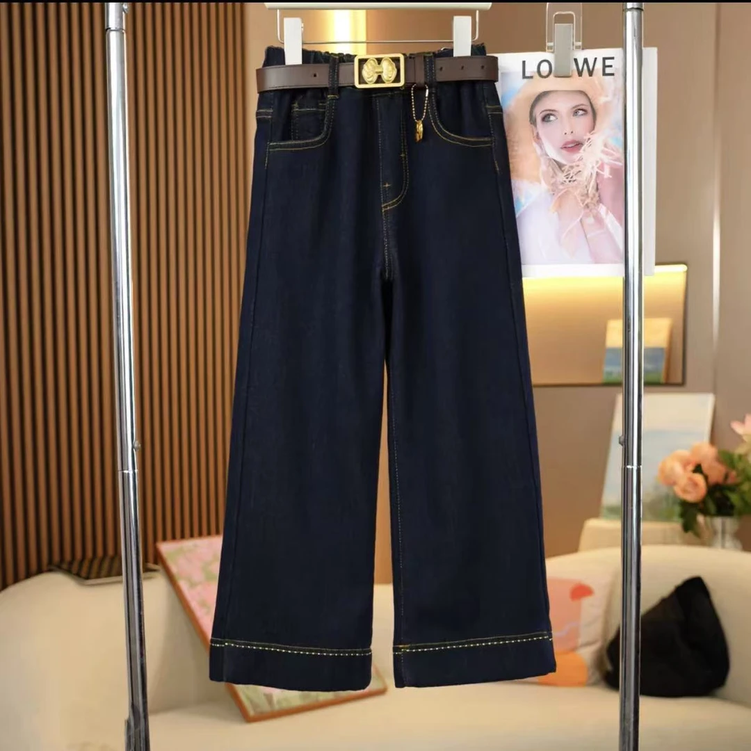 C2551秋冬新款深色阔腿一体绒牛仔裤