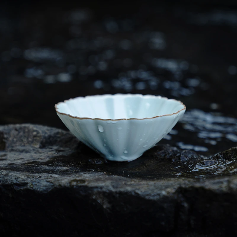 厚湖窑汝瓷主人杯开片可养茶盏陶瓷功夫茶具品茗杯天青釉斗笠杯