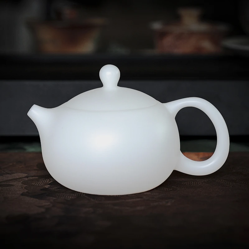 冰种羊脂玉白瓷西施茶壶泡茶单壶手工素烧中式功夫茶具旋停神灯壶
