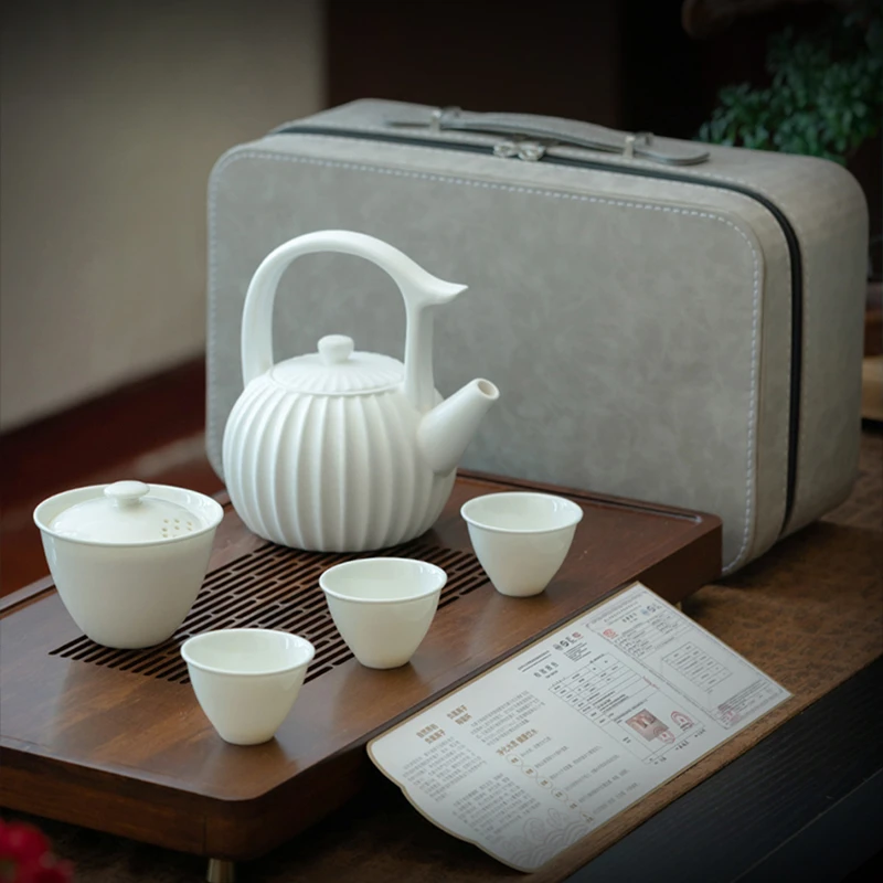 白瓷茶具套装礼盒装盖碗茶杯整套德化羊脂玉瓷旅行快克杯一壶两杯