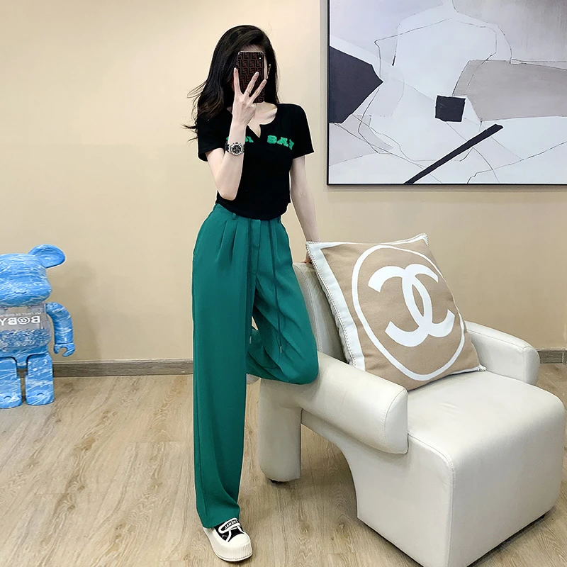 夏季套装休闲短袖套装女小个子两件套女修身上衣+阔腿裤时尚女装