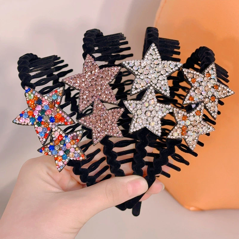 【爱咪儿】闪亮水钻五角星植绒发箍儿童刘海头箍碎发洗脸发箍