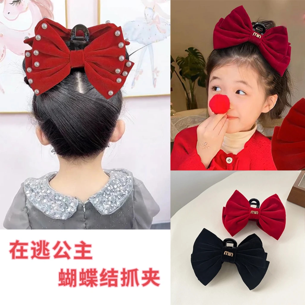 【爱咪儿】丝绒大蝴蝶结发饰后脑勺鲨鱼夹在逃公主复古女童顶夹