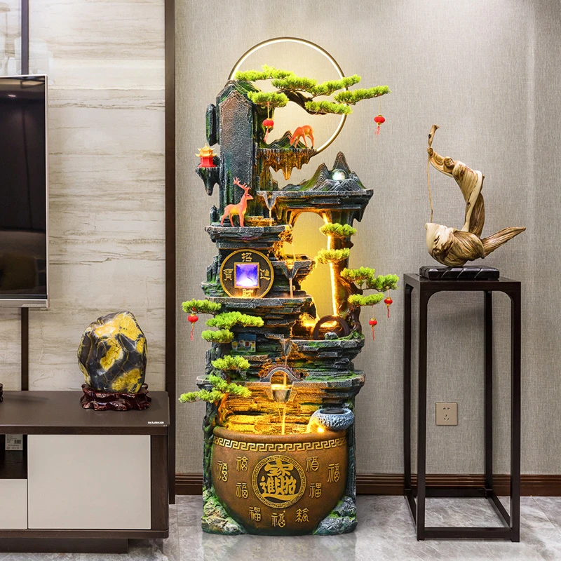 中式风水假山喷泉摆件水循环景观装饰公司客厅开业礼品招财转运轮