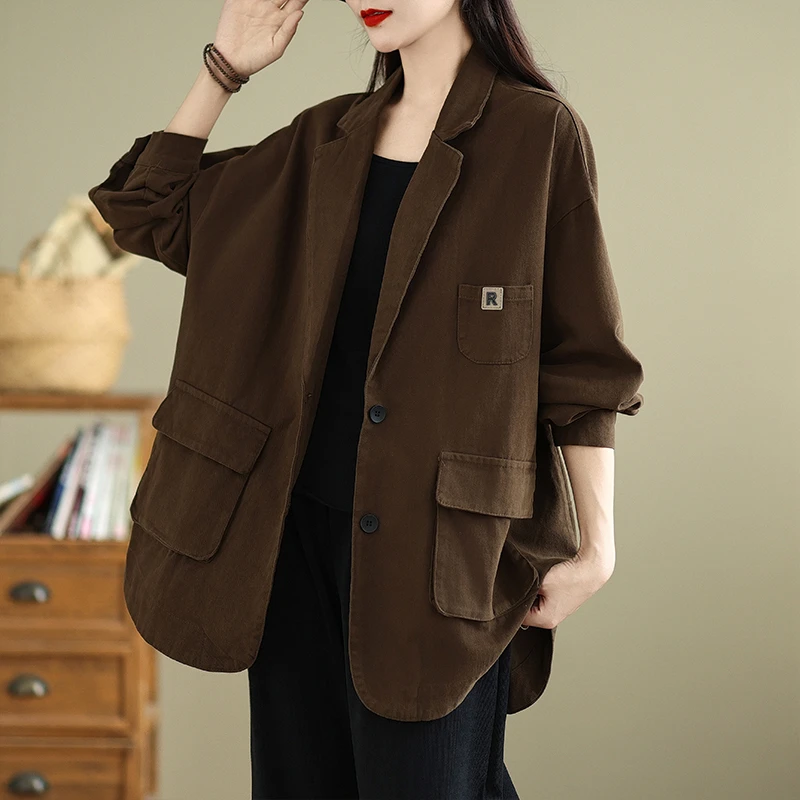 大码女装洋气复古时尚休闲宽松显瘦西装时尚百搭工装款外套小西装