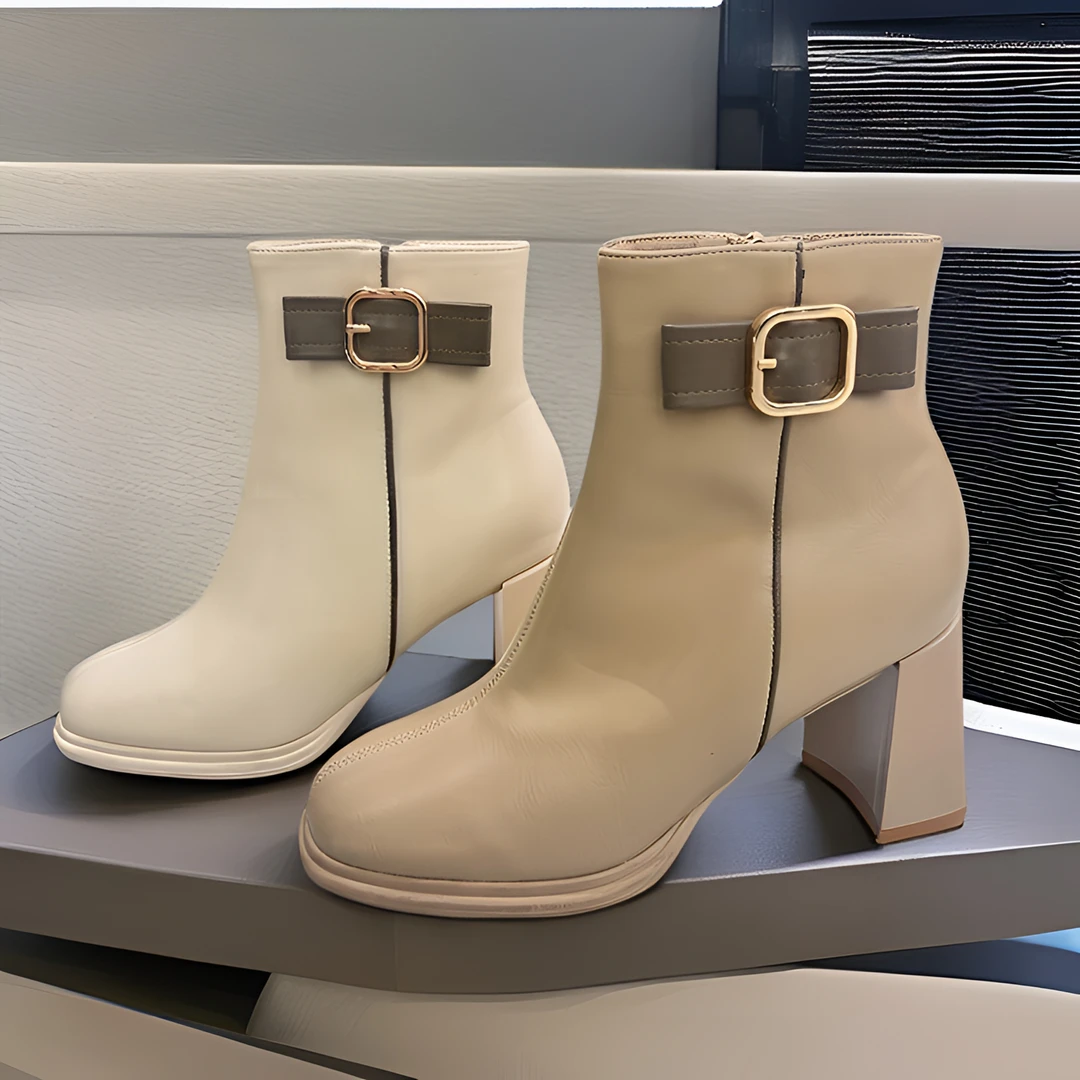 5810中跟短靴复古方头高跟鞋百搭女靴