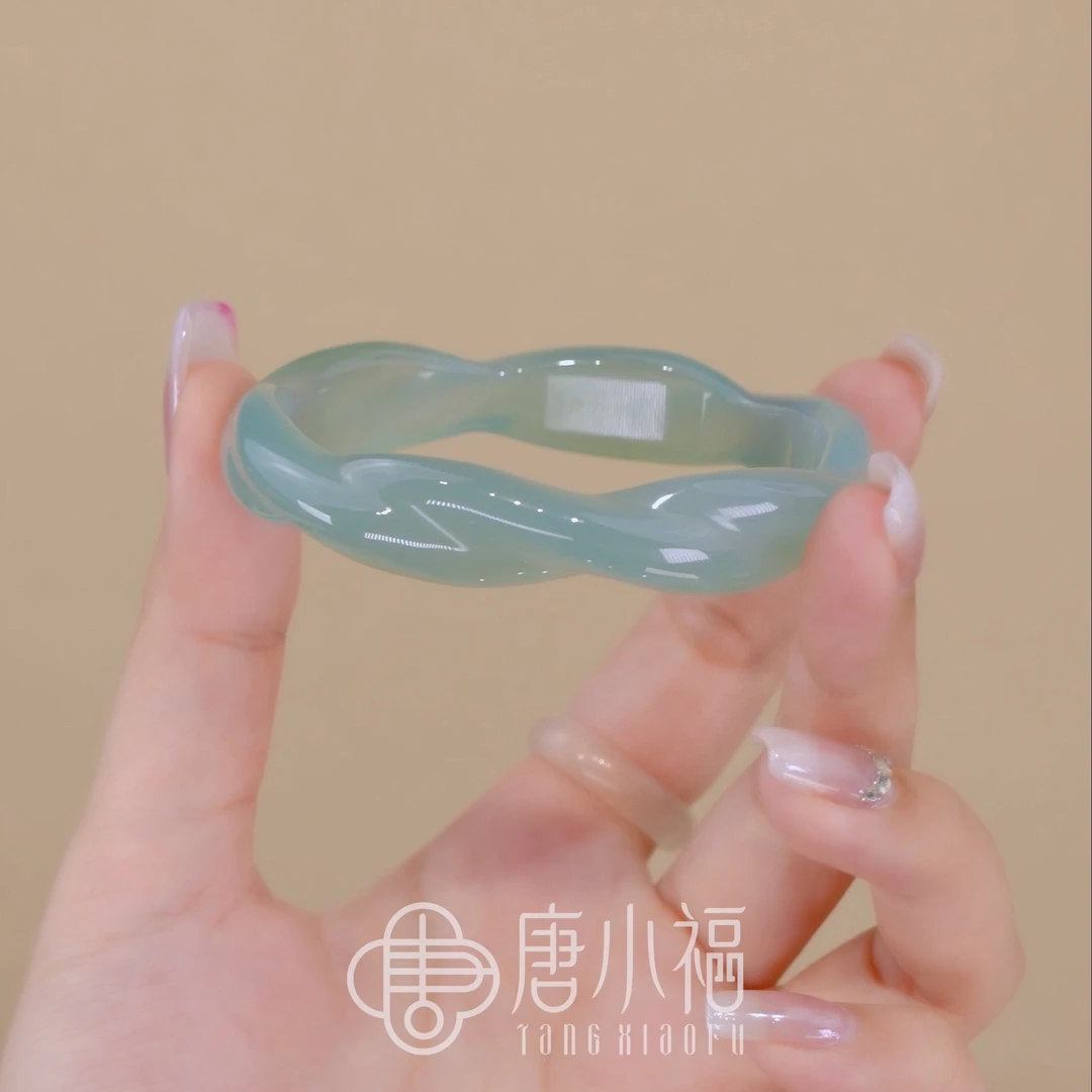 唐小福【竹报平安】天然玛瑙螺纹翠绿竹节时尚气质手镯女