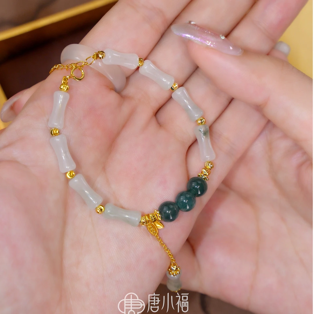 唐小福【三生三世】天山翠翡翠珠竹节小众轻奢气质手链闺蜜百搭