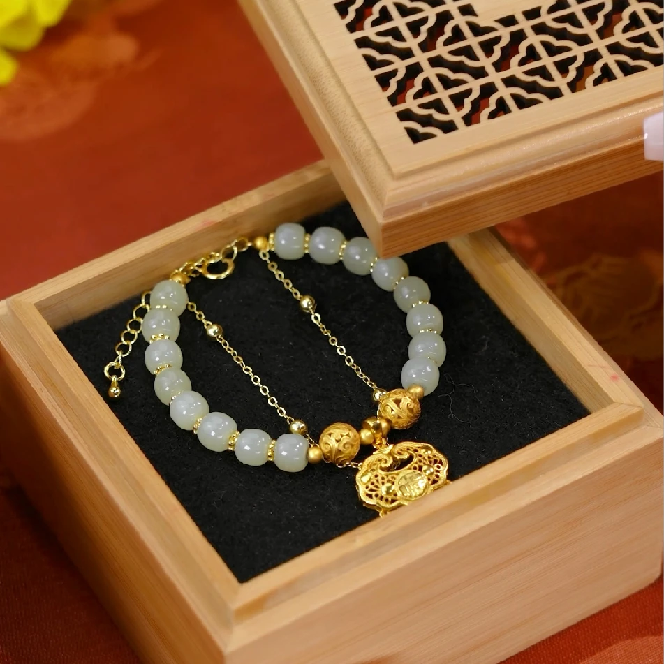 唐小福【平平安安】天然翡翠珠搭配s925银镶嵌平安锁手链