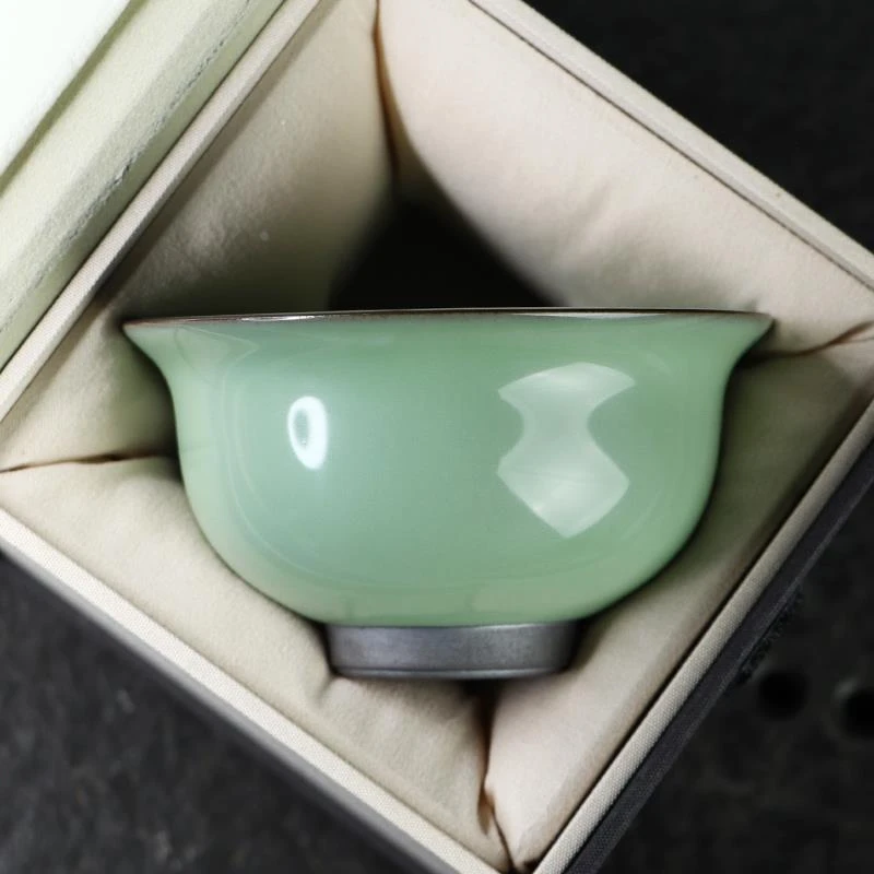 凝香阁 铁胎官窑梅子青压手杯 家用陶瓷品茗杯中式功夫茶具单杯大