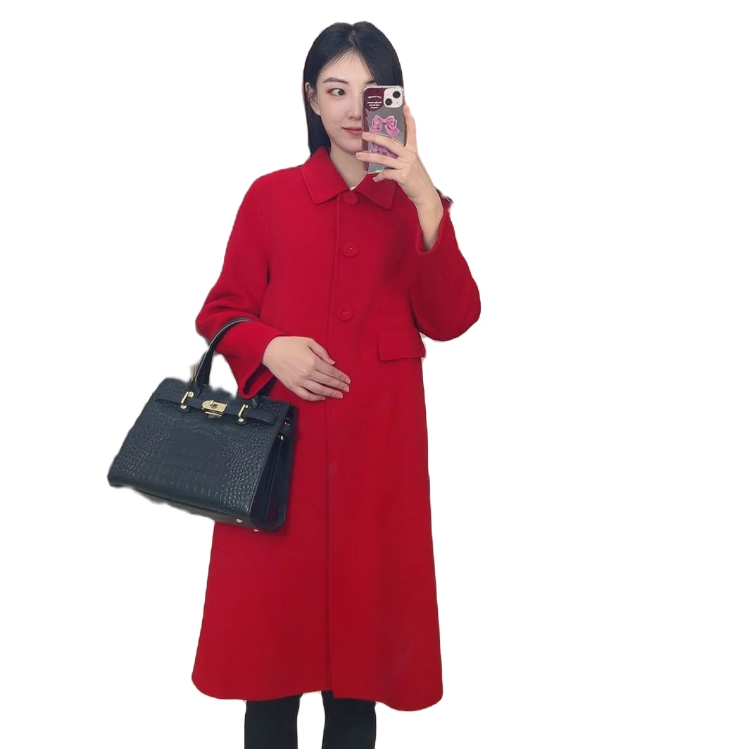 【新疆包邮】S100-21056-可可春天长款气质毛呢大衣 衣长约95cm