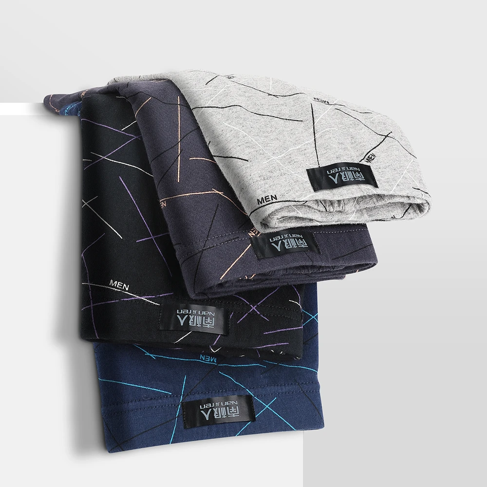 南极人男士棉质短裤男舒适条纹四角平角裤透气运动短裤夏季中腰LS