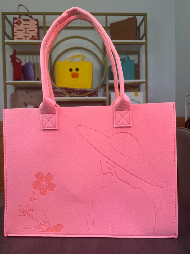 毛毡制品定制开学包手提袋手提包粉色包包
