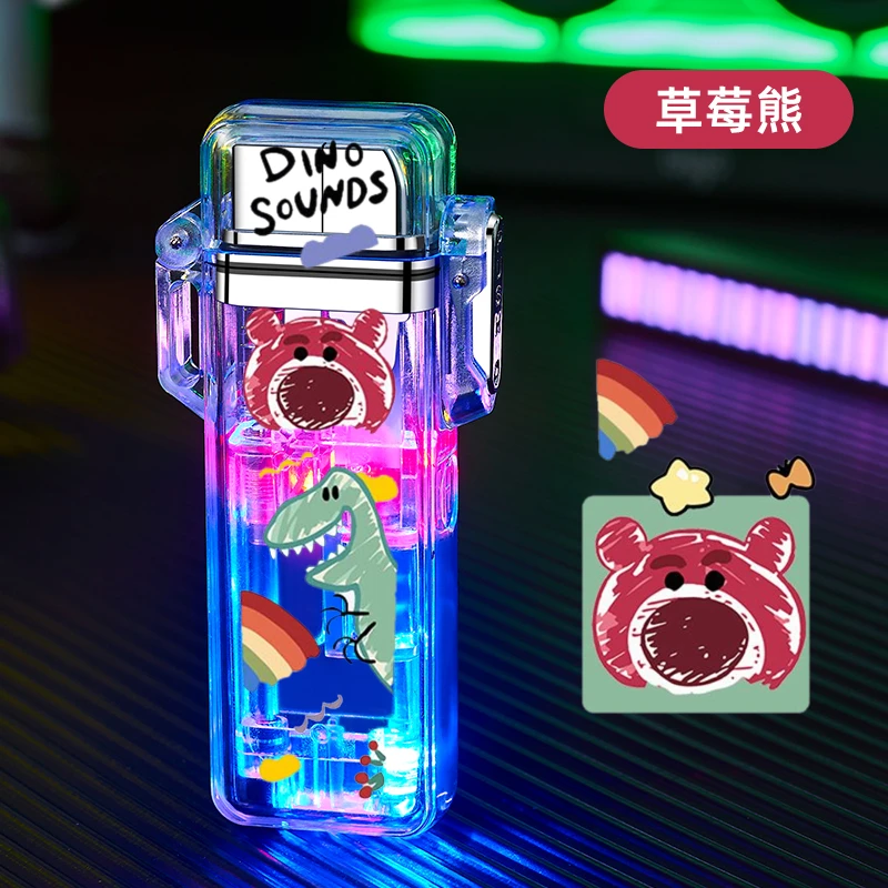 透明闪灯炫酷打火机防风个性按压点火高颜值防水户外可爱潮流卡通